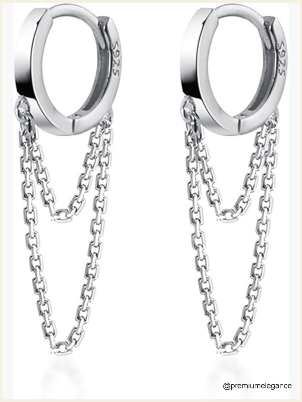 925 Sterling Silver Tassel Chain Drop Dangle Small Hoop Earrings Huggie